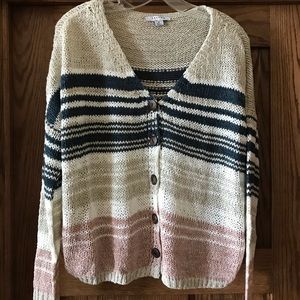 Fall Button up Sweater NWOT (teal/tan/pink)